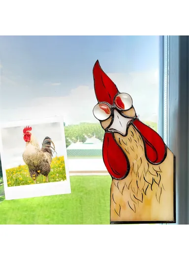 20cm Creative Peeping Rooster Window Corner Decor Acrylic Balcony Ornament (L20 x W11)cm - Style B