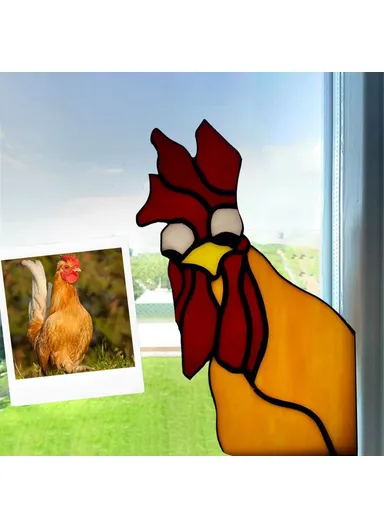 20cm Creative Peeping Rooster Window Corner Decor Acrylic Balcony Ornament (L20 x W11)cm - Style A