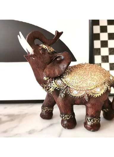 Fortune Lucky Elephant Statue Resin Craft Home Porch Office Desktop Feng Shui Ornament, S - Dark Brown