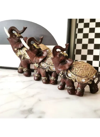 Fortune Lucky Elephant Statue Resin Craft Home Porch Office Desktop Feng Shui Ornament, S - Dark Brown