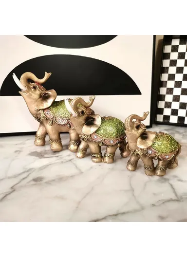 Fortune Lucky Elephant Statue Resin Craft Home Porch Office Desktop Feng Shui Ornament, S - Green