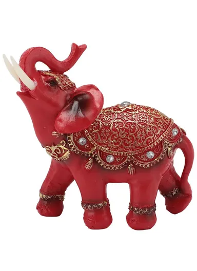 Fortune Lucky Elephant Statue Resin Craft Home Porch Office Desktop Feng Shui Ornament, S - Red