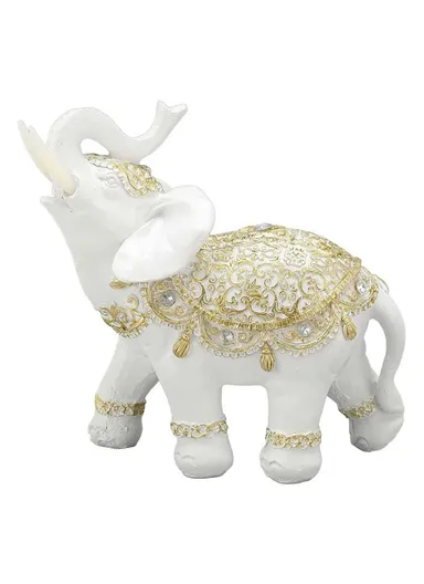 Fortune Lucky Elephant Statue Resin Craft Home Porch Office Desktop Feng Shui Ornament, S - White