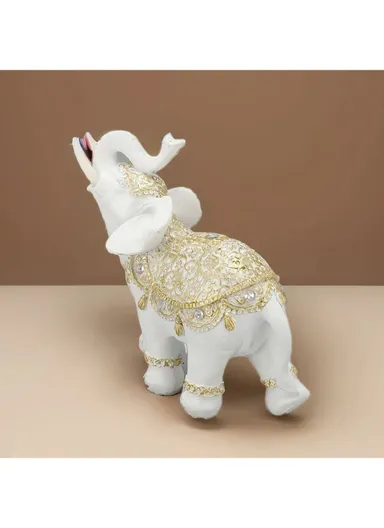 Fortune Lucky Elephant Statue Resin Craft Home Porch Office Desktop Feng Shui Ornament, S - White