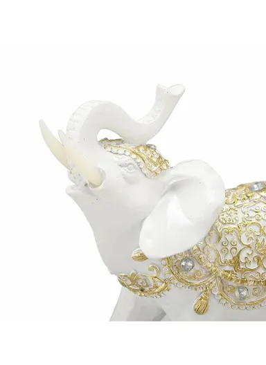 Fortune Lucky Elephant Statue Resin Craft Home Porch Office Desktop Feng Shui Ornament, S - White