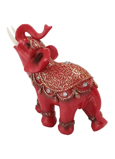 Fortune Lucky Elephant Statue Resin Craft Home Porch Office Desktop Feng Shui Ornament, M - Red