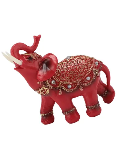 Fortune Lucky Elephant Statue Resin Craft Home Porch Office Desktop Feng Shui Ornament, M - Red