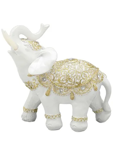 Fortune Lucky Elephant Statue Resin Craft Home Porch Office Desktop Feng Shui Ornament, M - White