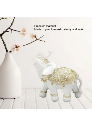 Fortune Lucky Elephant Statue Resin Craft Home Porch Office Desktop Feng Shui Ornament, M - White
