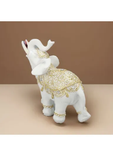 Fortune Lucky Elephant Statue Resin Craft Home Porch Office Desktop Feng Shui Ornament, M - White