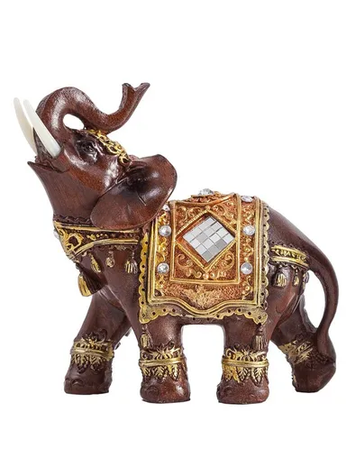 Feng Shui Fortune Lucky Elephant Statue Resin Crafts Home Porch Office Desktop Ornament, Size L - Brown