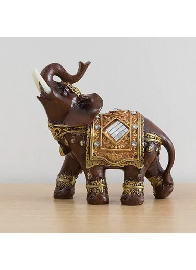 Feng Shui Fortune Lucky Elephant Statue Resin Crafts Home Porch Office Desktop Ornament, Size L - Brown