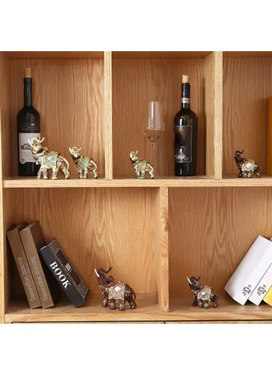 Feng Shui Fortune Lucky Elephant Statue Resin Crafts Home Porch Office Desktop Ornament, Size L - Brown