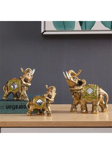 Feng Shui Fortune Lucky Elephant Statue Resin Crafts Home Porch Office Desktop Ornament, Size L - Brown