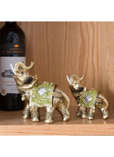 Feng Shui Fortune Lucky Elephant Statue Resin Crafts Home Porch Office Desktop Ornament, Size L - Brown