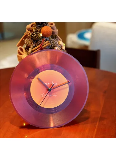 30cm Music Record Wall Art Clock Translucent Silent Round Clocks Home Decor - Red