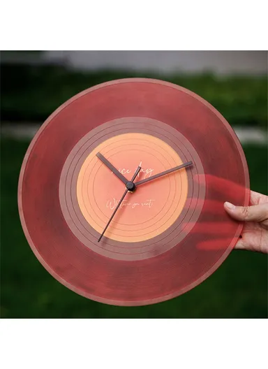30cm Music Record Wall Art Clock Translucent Silent Round Clocks Home Decor - Red