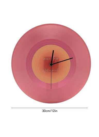 30cm Music Record Wall Art Clock Translucent Silent Round Clocks Home Decor - Red