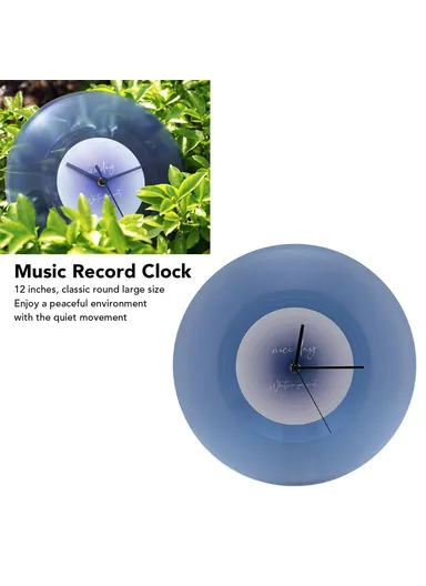 30cm Music Record Wall Art Clock Classic Design Translucent Silent Round Clocks Home Decor - Blue