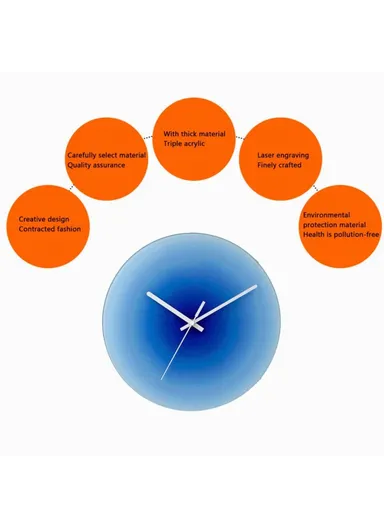 30cm Sunset Wall Clock with Bracket Silent Non-Ticking Gradient Glass Clocks for Home - Gradient Blue