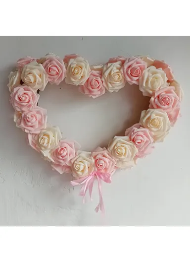 Rose Flower Garland Heart Shape DIY Artificial Rose Wall Hanging Decor for Wedding Festival - Pink