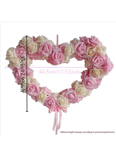 Rose Flower Garland Heart Shape DIY Artificial Rose Wall Hanging Decor for Wedding Festival - Pink
