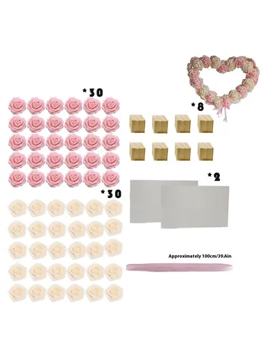 Rose Flower Garland Heart Shape DIY Artificial Rose Wall Hanging Decor for Wedding Festival - Pink