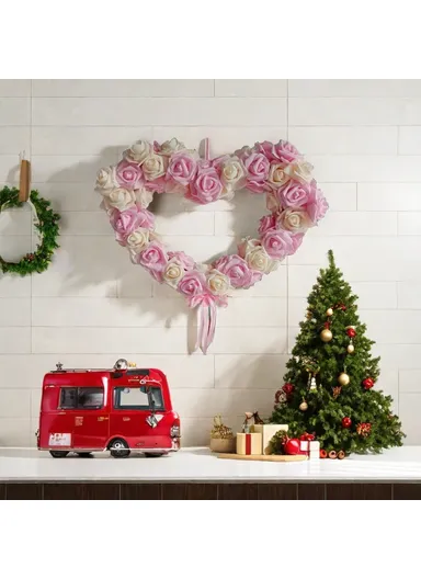 Rose Flower Garland Heart Shape DIY Artificial Rose Wall Hanging Decor for Wedding Festival - Deep Pink