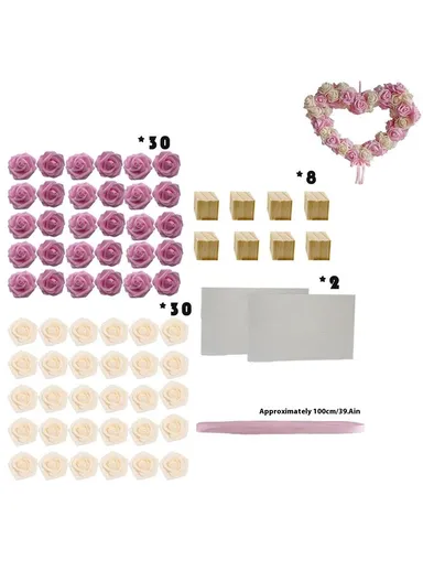 Rose Flower Garland Heart Shape DIY Artificial Rose Wall Hanging Decor for Wedding Festival - Deep Pink