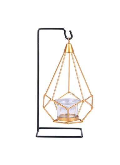 Retro Geometric Wrought Iron Glass Candle Holder European Style Creative Aromatherapy Candle Stand Hanger