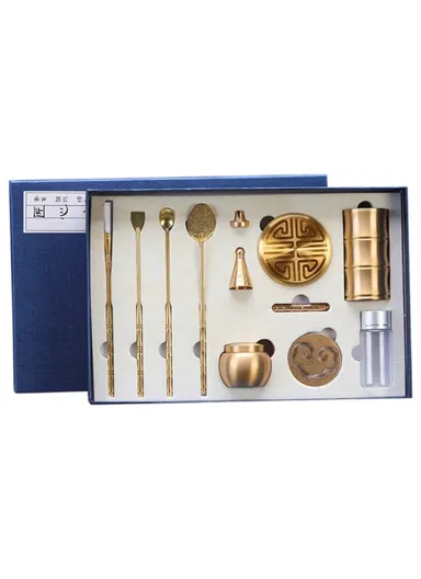 Copper Incense Burner Holder Set Tower Bowl Home Decoration with Spoon and Shovel (L27 x W18 x H5)cm