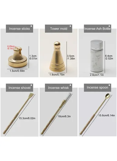 Copper Incense Burner Holder Set Tower Bowl Home Decoration with Spoon and Shovel (L27 x W18 x H5)cm