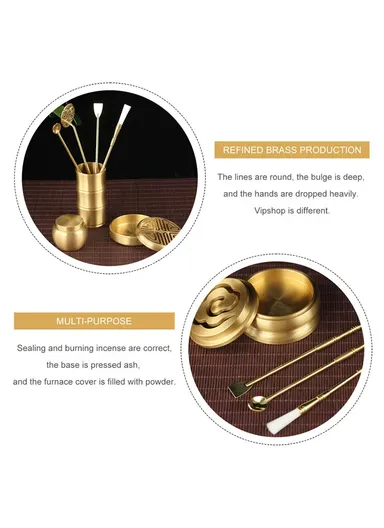Copper Incense Burner Holder Set Tower Bowl Home Decoration with Spoon and Shovel (L27 x W18 x H5)cm
