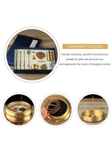 Copper Incense Burner Holder Set Tower Bowl Home Decoration with Spoon and Shovel (L27 x W18 x H5)cm