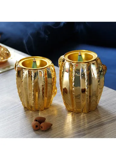Stylish Golden Cactus Incense Diffuser Arabian Incense Burner - L