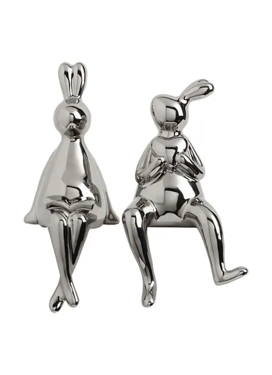 1-Pair Ceramic Rabbit Decors TV Stand Decor Shelf Decorations Statue Set BHM