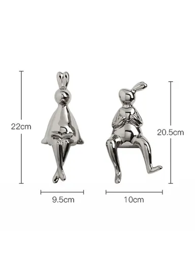 1-Pair Ceramic Rabbit Decors TV Stand Decor Shelf Decorations Statue Set BHM