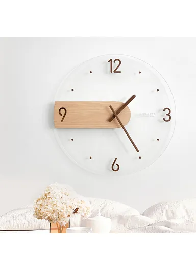 40cm Wall Clock Modern Walnut Dial Glass Clear Glass Clocks Battery Operated Ultra-Quiet Movement CW01-V5 