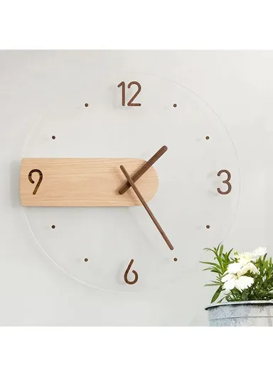 40cm Wall Clock Modern Walnut Dial Glass Clear Glass Clocks Battery Operated Ultra-Quiet Movement CW01-V5 