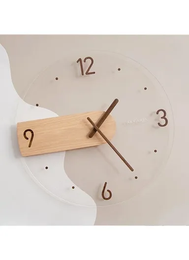 40cm Wall Clock Modern Walnut Dial Glass Clear Glass Clocks Battery Operated Ultra-Quiet Movement CW01-V5 