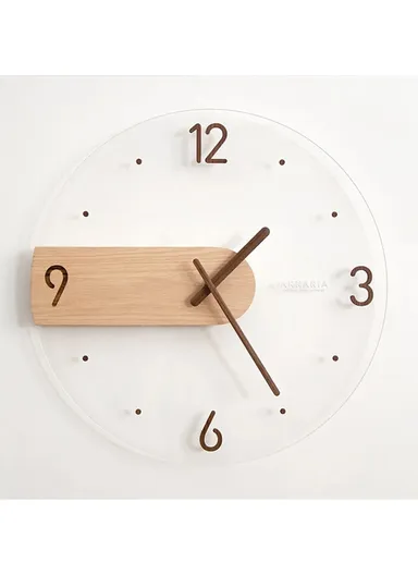 40cm Wall Clock Modern Walnut Dial Glass Clear Glass Clocks Battery Operated Ultra-Quiet Movement CW01-V5 