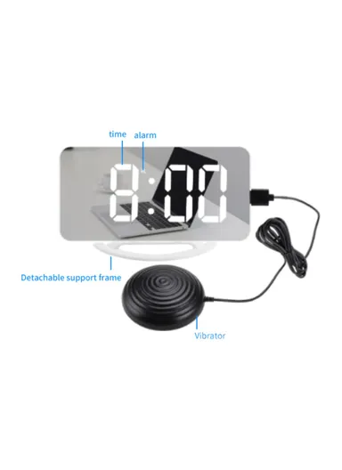 Digital Clock Large Display LED Electric Alarm Clock Vibration Design Mirror Surface Diming Mode 3 Levels Brightness USB Rechargeable Modern Decoration TS-8202