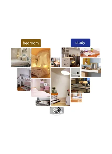 Digital Clock Large Display LED Electric Alarm Clock Vibration Design Mirror Surface Diming Mode 3 Levels Brightness USB Rechargeable Modern Decoration TS-8202