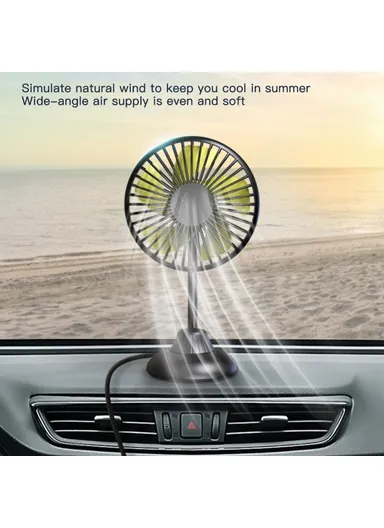Car Interior Mute Fan USB Powered 3 Wind Speeds Adjustable Automotive Cooling Fan F502 - Black