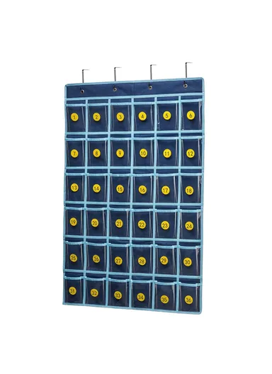36-Pockets Clear Hanging Pouch Mobile Phone Storage Bag Classroom Calendar Pocket Chart Calculator Holder - Grey