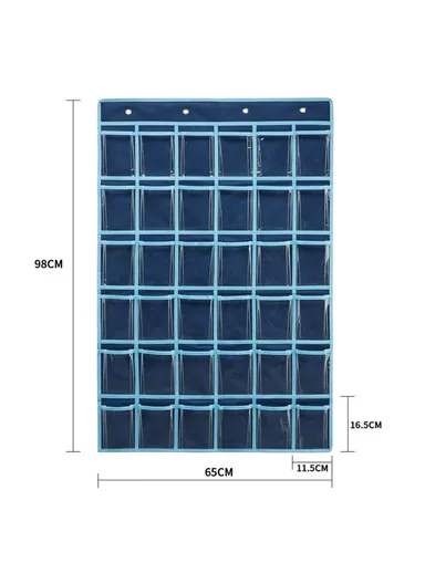 36-Pockets Clear Hanging Pouch Mobile Phone Storage Bag Classroom Calendar Pocket Chart Calculator Holder - Black