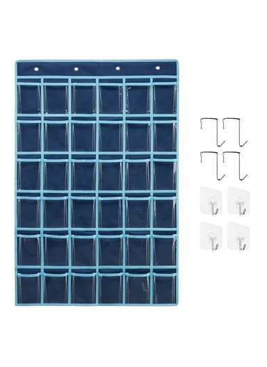 36-Pockets Clear Hanging Pouch Mobile Phone Storage Bag Classroom Calendar Pocket Chart Calculator Holder - White