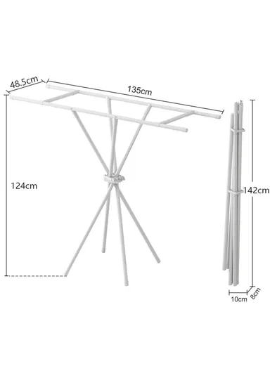 Foldable Clothes Drying Rack, Indoor &amp; Outdoor Carbon Steel Quilt Shelf with 2 Bars Drying Rack (L135 x W48.5 x H124)cm