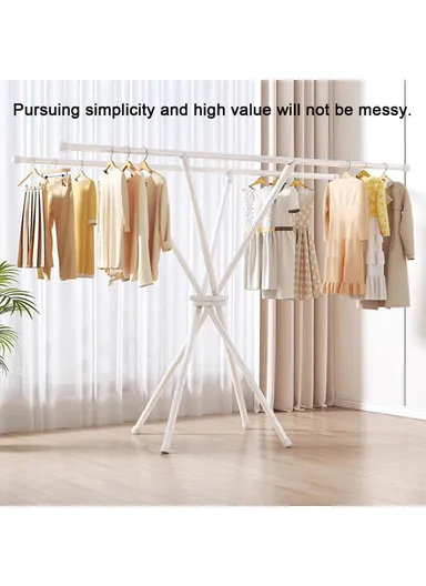 Foldable Clothes Drying Rack, Indoor &amp; Outdoor Carbon Steel Quilt Shelf with 2 Bars Drying Rack (L135 x W48.5 x H124)cm