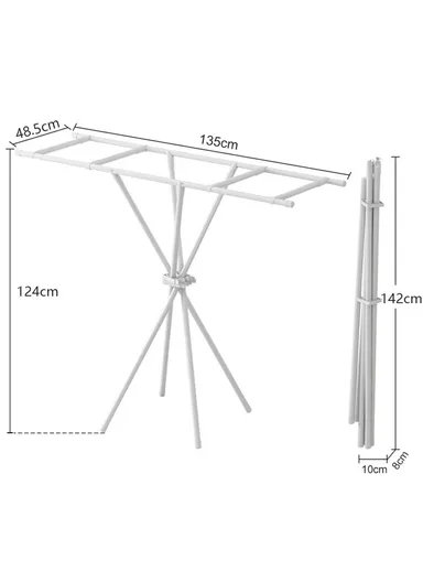 Foldable Clothes Drying Rack, Indoor &amp; Outdoor Carbon Steel Quilt Shelf with 4 Bars Drying Rack (L135 x W48.5 x H125)cm